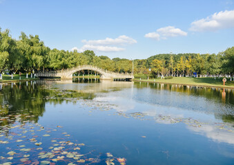 Obraz premium Beautiful landscape of Yuanshi Park in Yinzhou District, Ningbo, Zhejiang Province, China, during November
