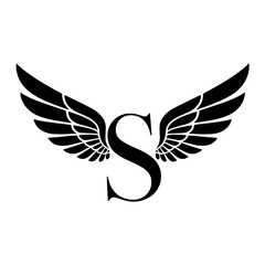 Fototapeta premium Winged Letter S Black Logo Design , Black letter S with symmetrical wings, creating a bold and stylish logo. Perfect for branding, aviation, business, sports, or creative identity. 