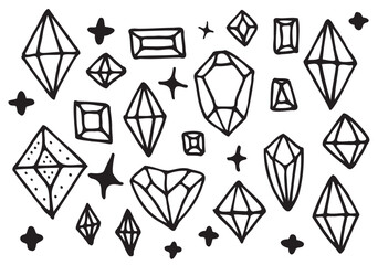 Hand-drawn crystals and gemstones in a minimalist style