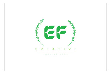EF letters eco logo with leaf. Fresh nature and healthy leaf logo design.