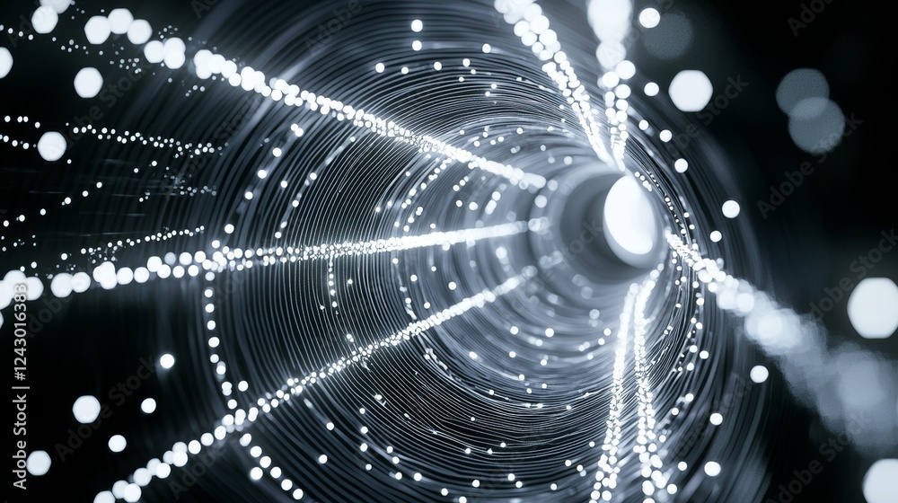 Aufkleber digital vibration and stylistic sound wave. circular pulse wave featuring dots and particles on a da