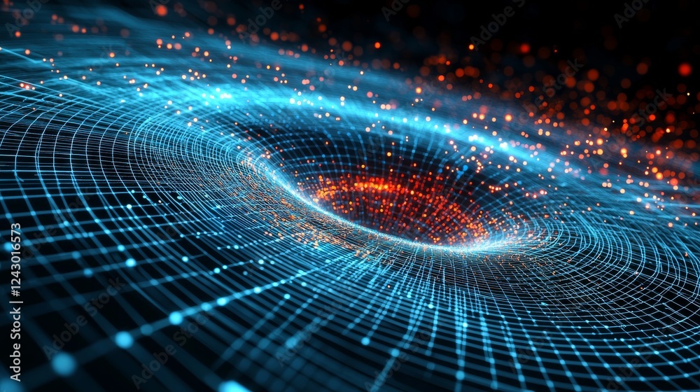 Poster digital vibration and style sound wave. circle pulse wave with points and particles against a dark b