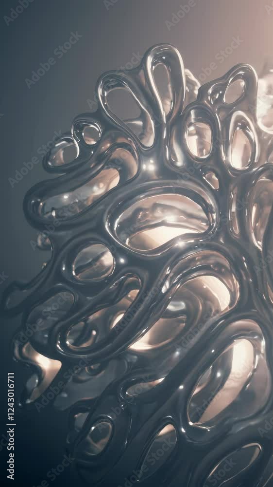 Poster an intricate organic structure with smooth, porous surfaces and soft glowing light passing through its openings.