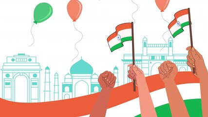 Celebrate Republic Day with this flat character animation scene, featuring patriotic themes and traditional elements.
