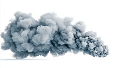 Abstract Grey Smoke Plume on White Background