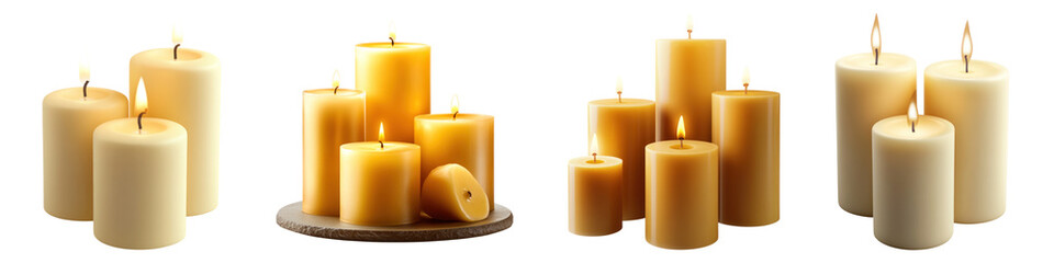 Candles isolated on transparent background, PNG, Set of