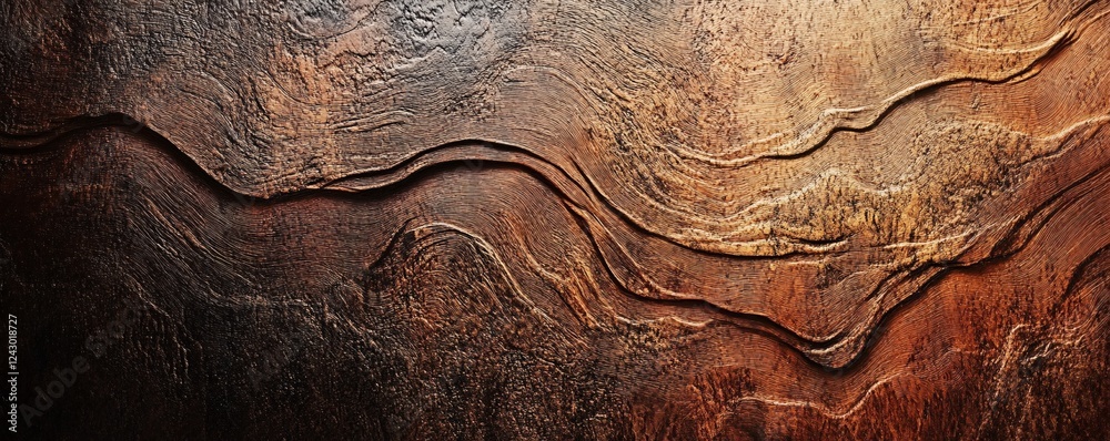 Aufkleber Dark brown textured background with elegant wavy pattern