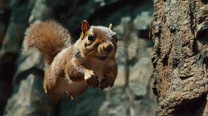 Obraz premium An Agile Squirrel Leaps Between Branches in a Forest