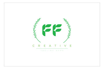 FF letters eco logo with leaf. Fresh nature and healthy leaf logo design.