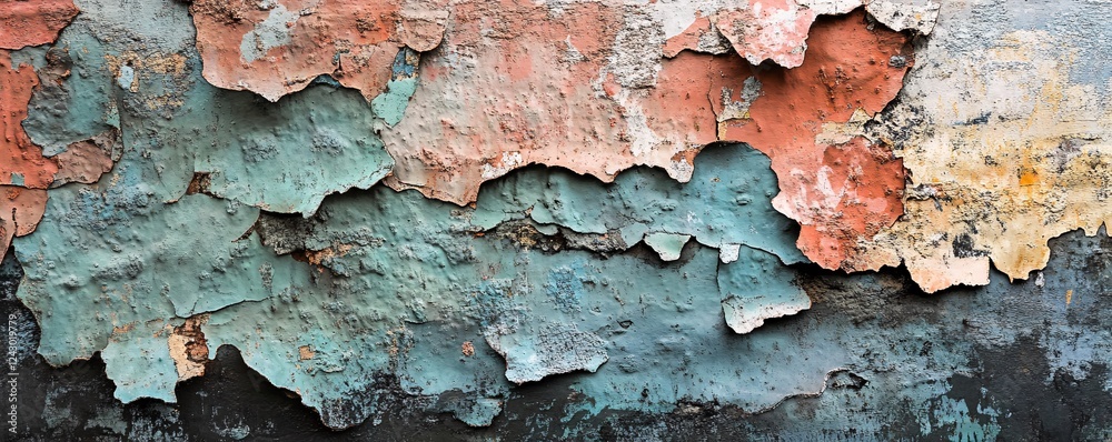 Aufkleber Old wall with peeling paint showing multiple layers of color
