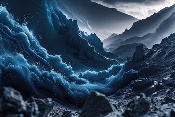 Midnight Blue and Flickering Gray Textured Gradient with Dynamic Energy Flow