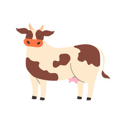 Playful cow in flat style on white background
