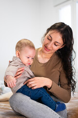 Colombian Mother holding her baby son, creating a heartwarming scene of family bonding