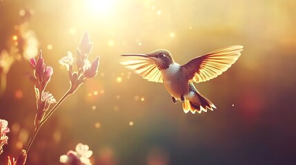 Obraz premium Hummingbird in Golden Hour: A Serene Flight