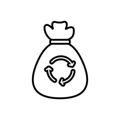 
sack recycle line icon, Black and white line drawing of a recycling bag suitable for ecofriendly designs, websites, educational materials, and sustainability campaigns.
