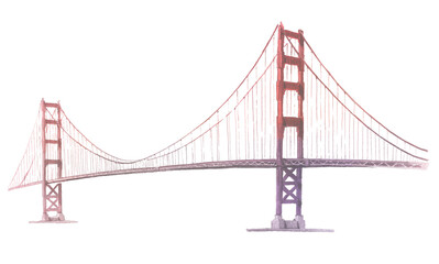 Fototapeta premium Golden Gate Bridge png watercolor illustration, San Francisco's architecture, transparent background