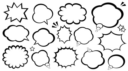吹き出し　セット　白　黒線　コミック　漫画風　ベクター