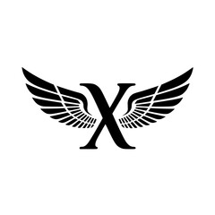 Fototapeta premium Winged Letter X Black Logo Design, Black letter X with symmetrical wings, forming a bold and stylish logo. Ideal for branding, aviation, business, sports, or creative identity. 
