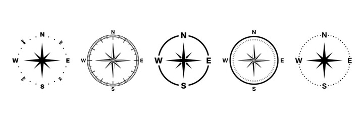 Set of compass icons. Navigation compasses icons set. Compass symbols vector illustration