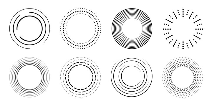 Collection of speed dotted, dashed, ripple circle vector icons