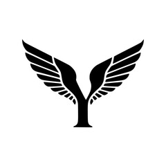 Obraz premium Winged Letter Y Black Logo Design , Black letter Y with symmetrical wings, creating a bold and stylish logo. Perfect for branding, aviation, business, sports, or creative identity. 