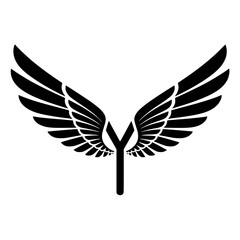 Naklejka premium Winged Letter Y Black Logo Design , Black letter Y with symmetrical wings, creating a bold and stylish logo. Perfect for branding, aviation, business, sports, or creative identity. 