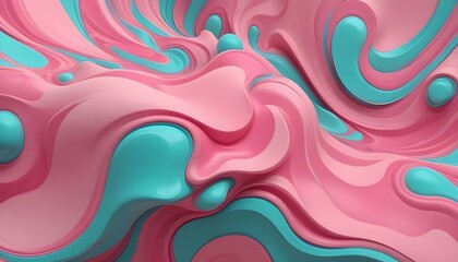 Fototapeta premium Formas fluidas abstractas en tonos rosa y turquesa, con patrones fluidos y arremolinados