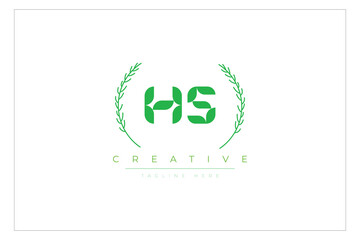 HS letters eco logo with leaf. Fresh nature and healthy leaf logo design.