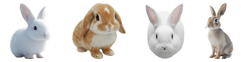 Rabbit isolated on transparent background, PNG, Set of