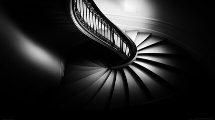 Obraz premium Intricate staircase design in a historic building showcasing elegant curves and ornate railings lit by natural light during the daytime