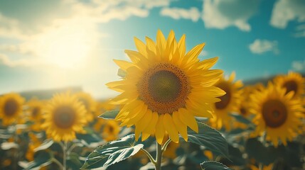 Obraz premium Sunflower blooming in a field nature photography sunny day vibrant colors