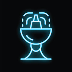 Blue neon sign of a water fountain splashing on a black background