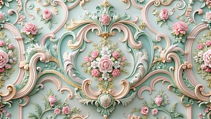 Pastel Floral Rococo Relief Pattern