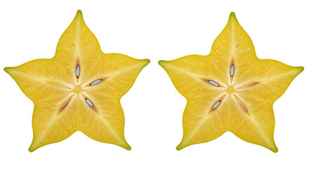 Naklejka premium Star Fruit Slices Two Yellow Star Shaped Carambola