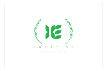 IE letters eco logo with leaf. Fresh nature and healthy leaf logo design.