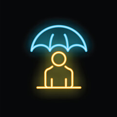 Neon sign showing a blue umbrella protecting a yellow person, illustrating the concept of life insurance