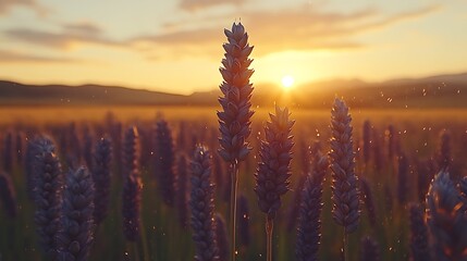 Golden Sunset Wheat Field Landscape