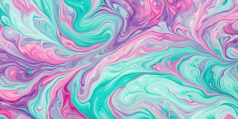 Abstract Marbleized Effect Background in Mint, Pink, and Purple