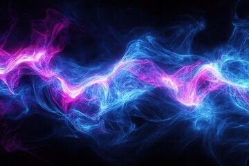 Fototapeta premium flowing waves of electric blue and purple light creating dynamic geometric patterns, digital art style with neon glow effect
