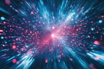 Fototapeta premium Abstract fractal light explosion in shades of cyan and magenta. Digital dreamscape