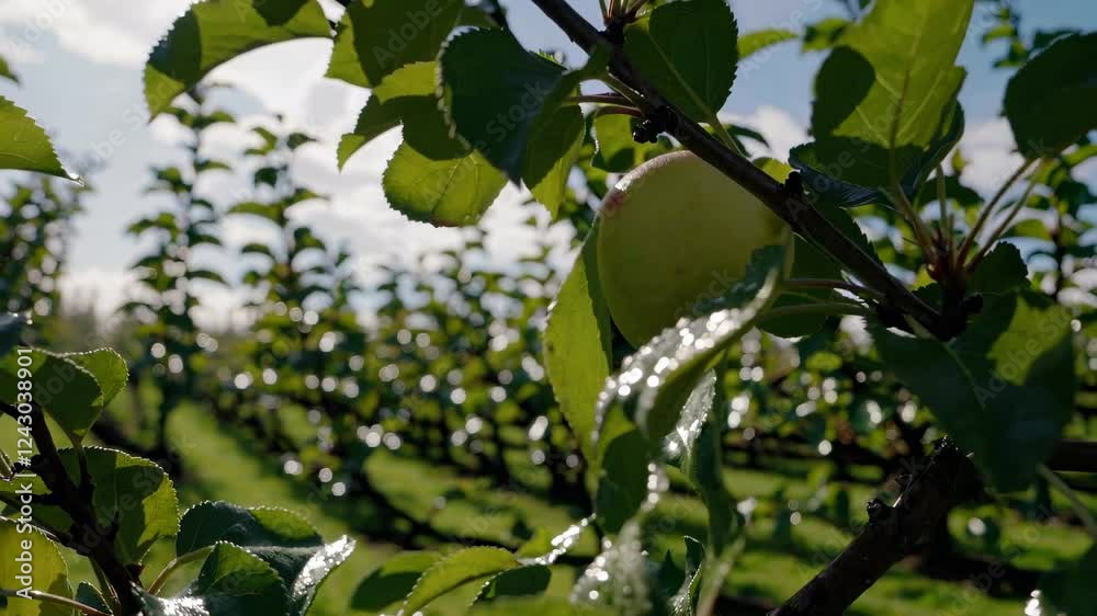Aufkleber visiting a lush orchard during a sunny day in spring while exploring the vibrant green leaves and tr