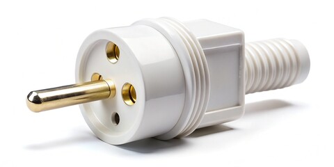 Clean white backdrop showcases a modern power plug.