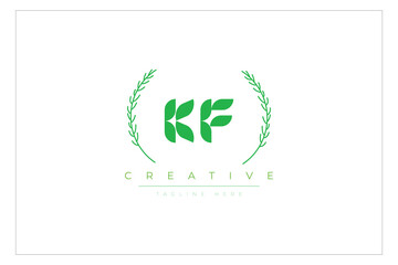 KF letters eco logo with leaf. Fresh nature and healthy leaf logo design.