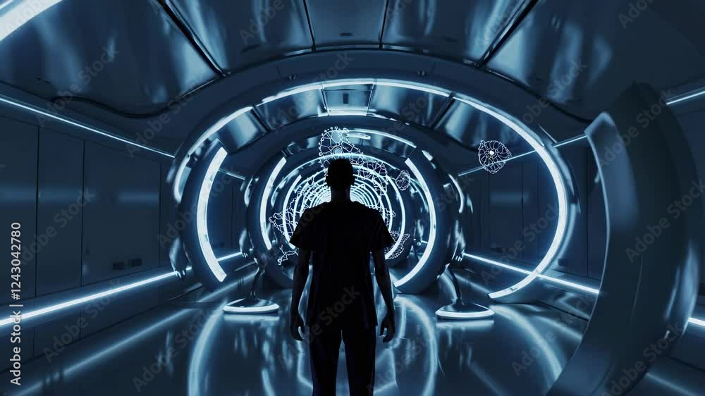 Leinwandbilder Experience a futuristic tunnel with glowing lights and intricate patterns during nighttime exploration