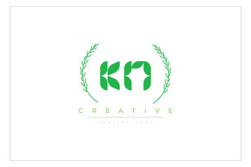 KN letters eco logo with leaf. Fresh nature and healthy leaf logo design.
