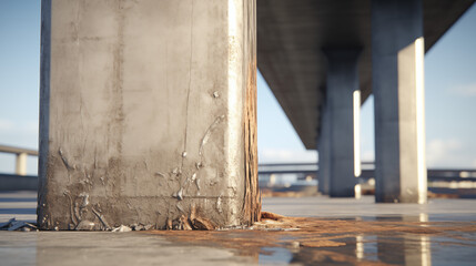 Cracked and Weathered Concrete Pillar Showing Signs of Decay