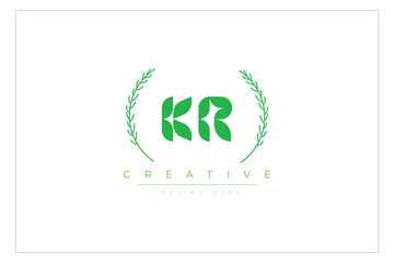 KR letters eco logo with leaf. Fresh nature and healthy leaf logo design.