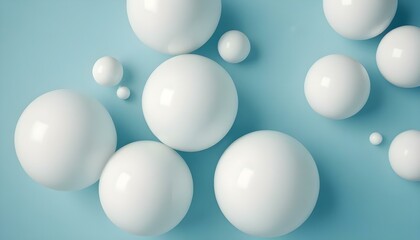 Suaves formas esf&eacute;ricas de color azul y blanco, que se asemejan a burbujas o bolas, llenan el marco sobre un fondo azul claro