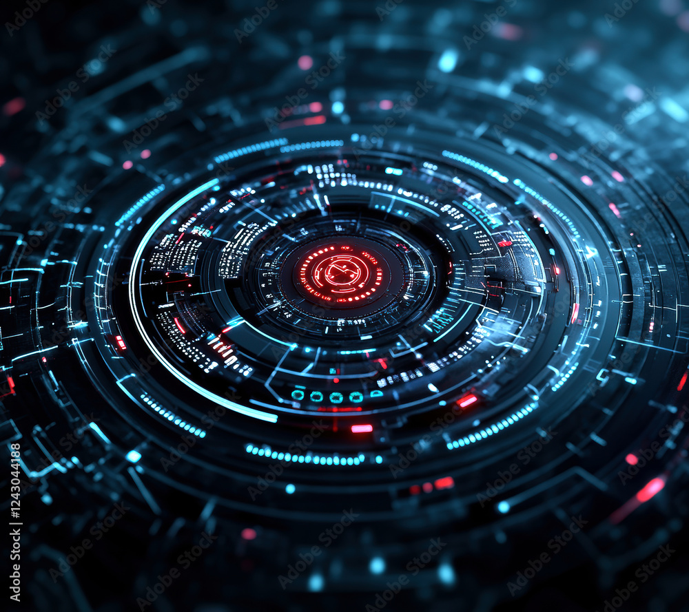 Poster a mesmerizing digital interface featuring intricate patterns and glowing elements, creating an immer
