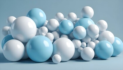 Suaves formas esf&eacute;ricas de color azul y blanco, que se asemejan a burbujas o bolas, llenan el marco sobre un fondo azul claro